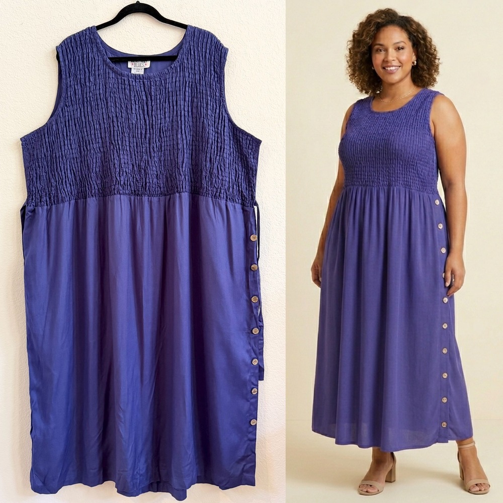 NWOT Vintage Mainstreet Blues Smocked Jumper Dress Sz 26W Cottagecore Prairie